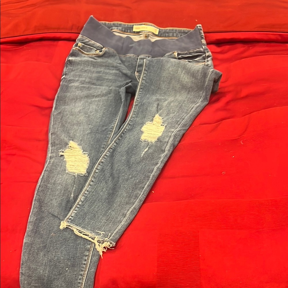 Blue Distressed Maternity Jeans